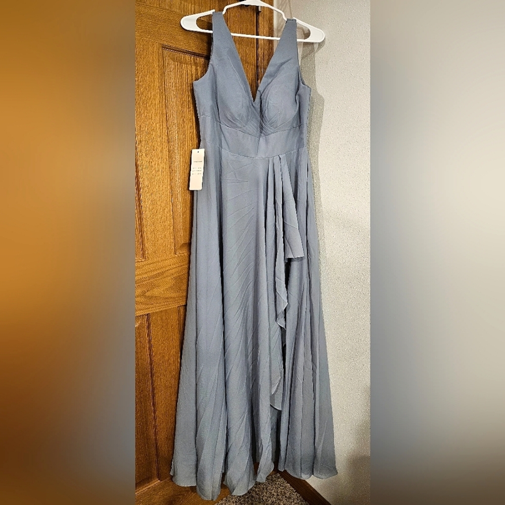 Wear Your Love Elegant Blue Chiffon Gathered Bust Flowy Evening Gown Sz. 10 NWT